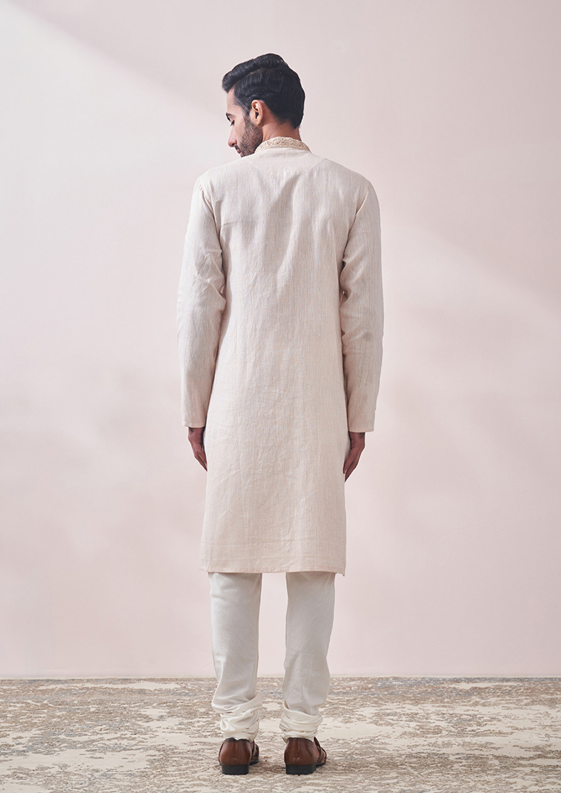 Twamev Men Minimal Cream Designed Kurta Set