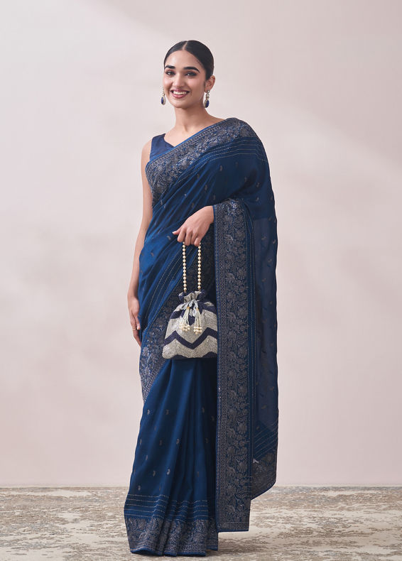 Mohey Women Sapphire Blue Paisley Design Saree