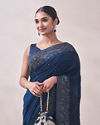 Mohey Women Sapphire Blue Paisley Design Saree