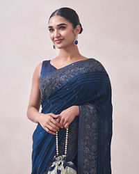 Mohey Women Sapphire Blue Paisley Design Saree