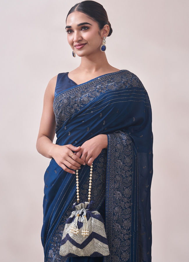 Sapphire Blue Paisley Design Saree image number 1