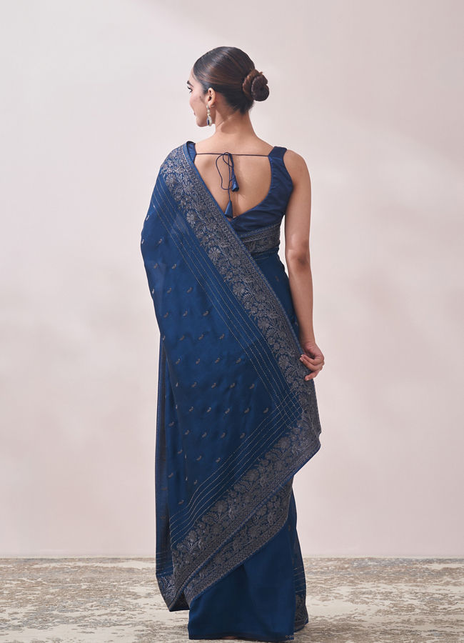 Mohey Women Sapphire Blue Paisley Design Saree