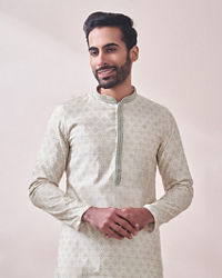 Twamev Men Minimal Cream Jacquard Kurta Set