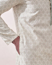 Twamev Men Minimal Cream Jacquard Kurta Set