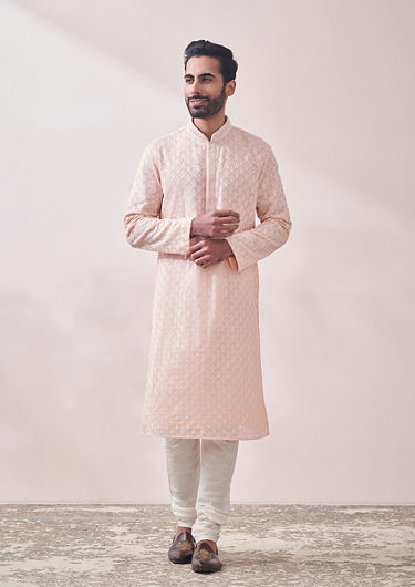 alt message - Twamev Men Perfect Gajaree Chikankari Kurta Set image number 1