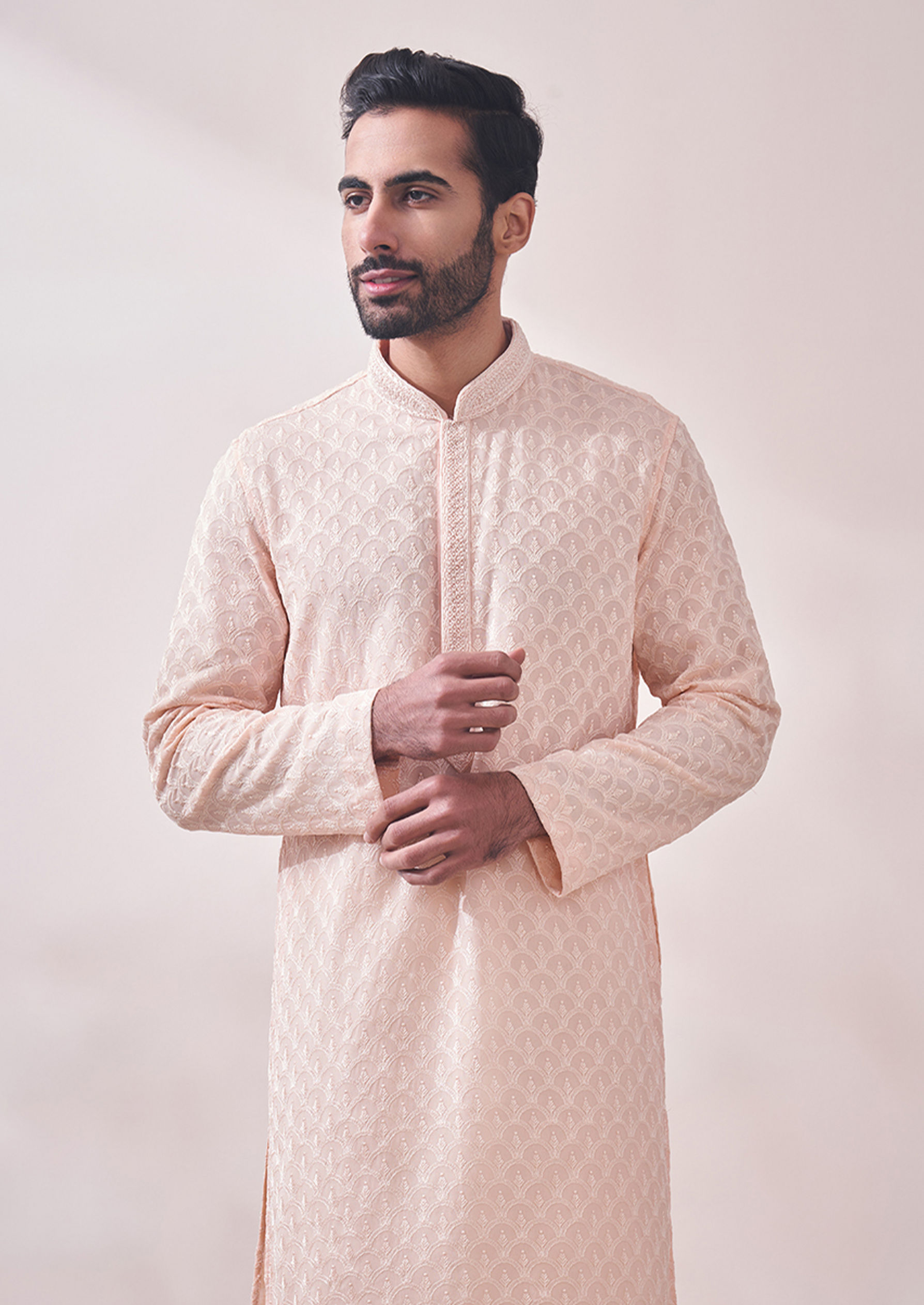 Twamev Men Perfect Gajaree Chikankari Kurta Set image number 0