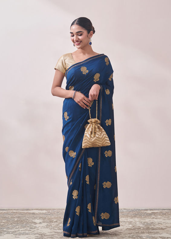 Mohey Women Teal Blue Patterned Saree