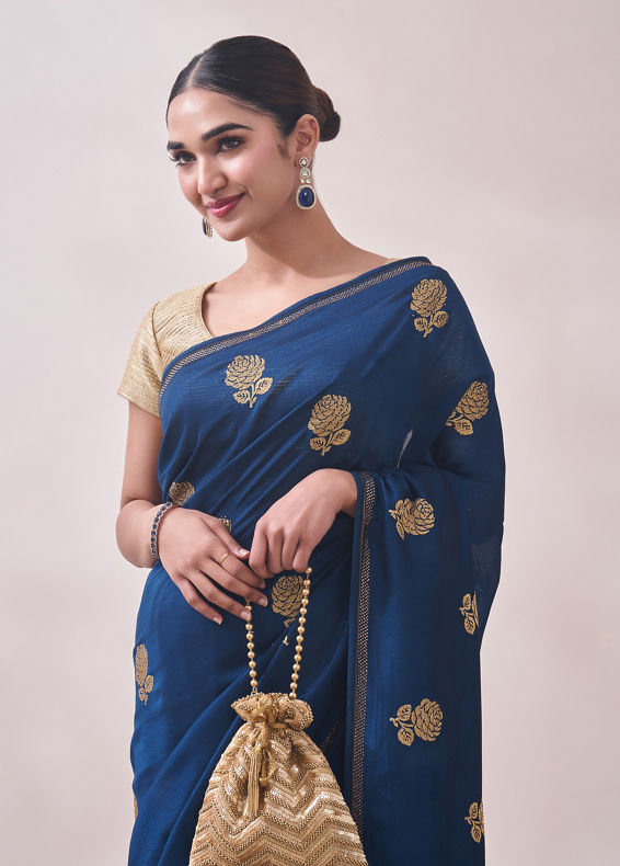 Mohey Women Teal Blue Patterned Saree