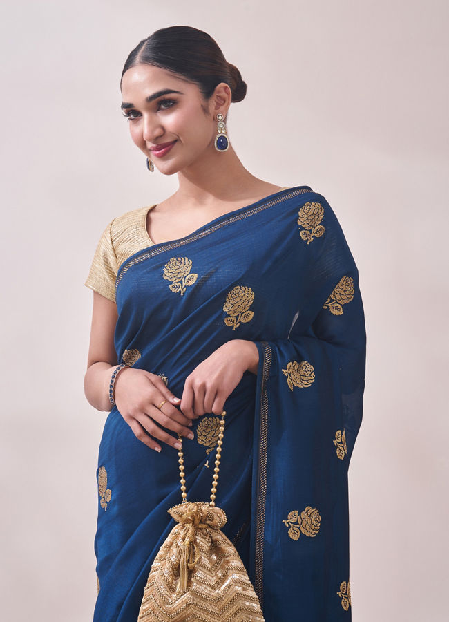 Mohey Women Teal Blue Patterned Saree image number 1