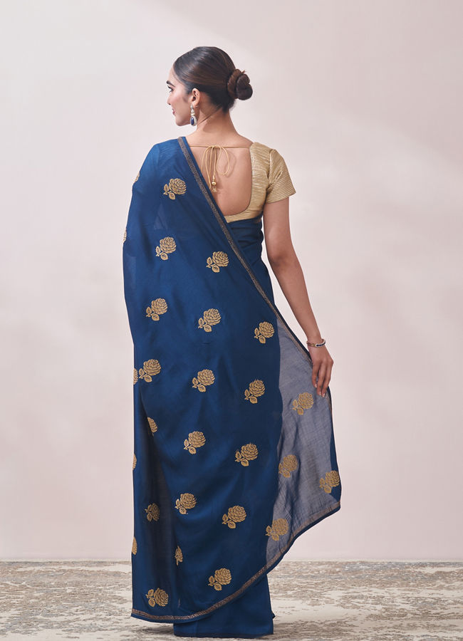 Mohey Women Teal Blue Patterned Saree image number 2