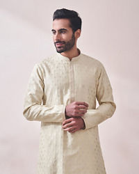 Twamev Men Vanilla Cream Jacquard Kurta Set