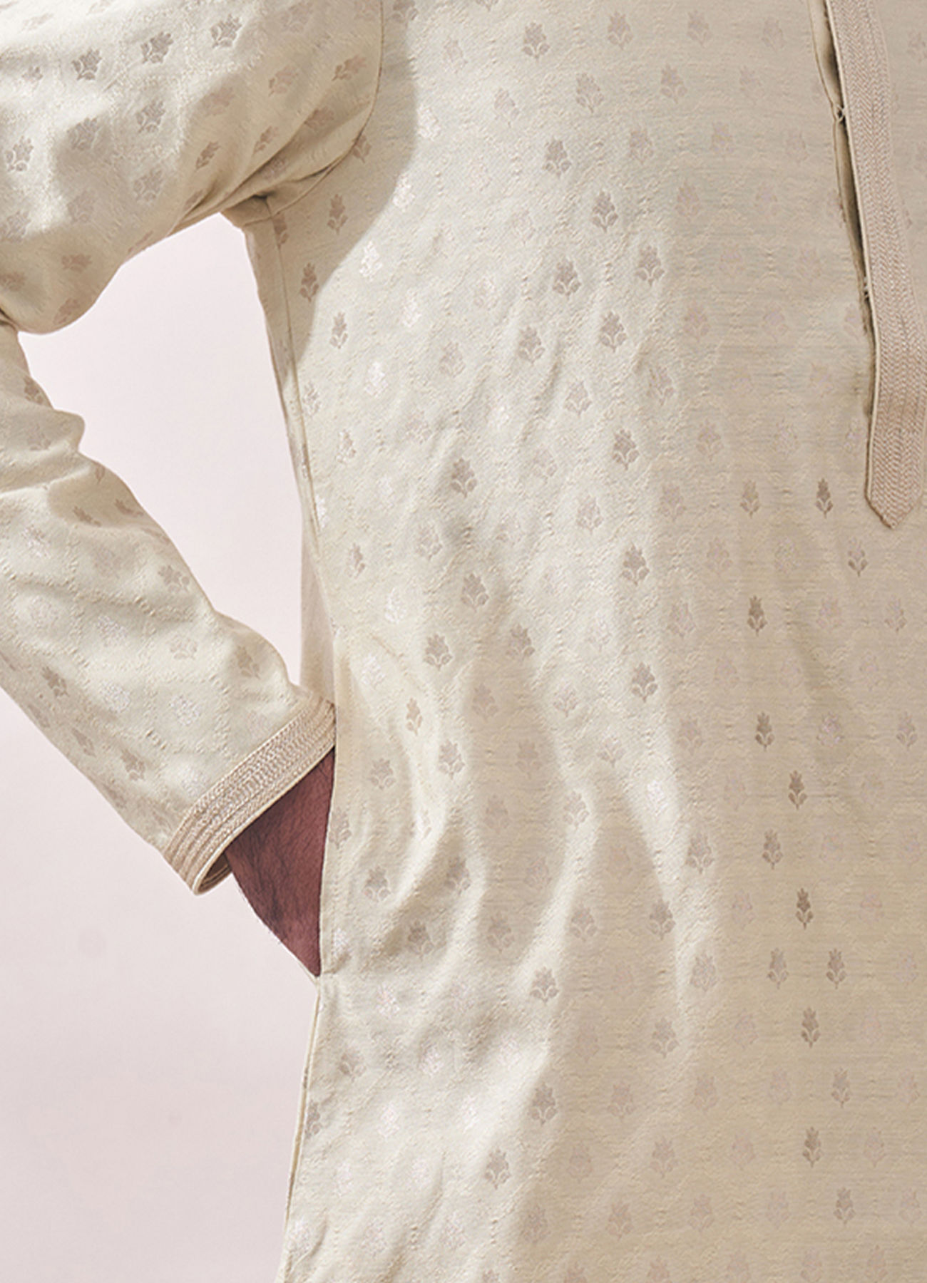 Twamev Men Vanilla Cream Jacquard Kurta Set