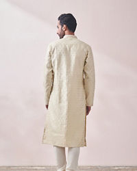 Twamev Men Vanilla Cream Jacquard Kurta Set