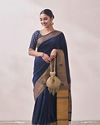 Navy Blue Saree with Contrast Border