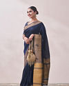 Mohey Women Navy Blue Saree with Contrast Border