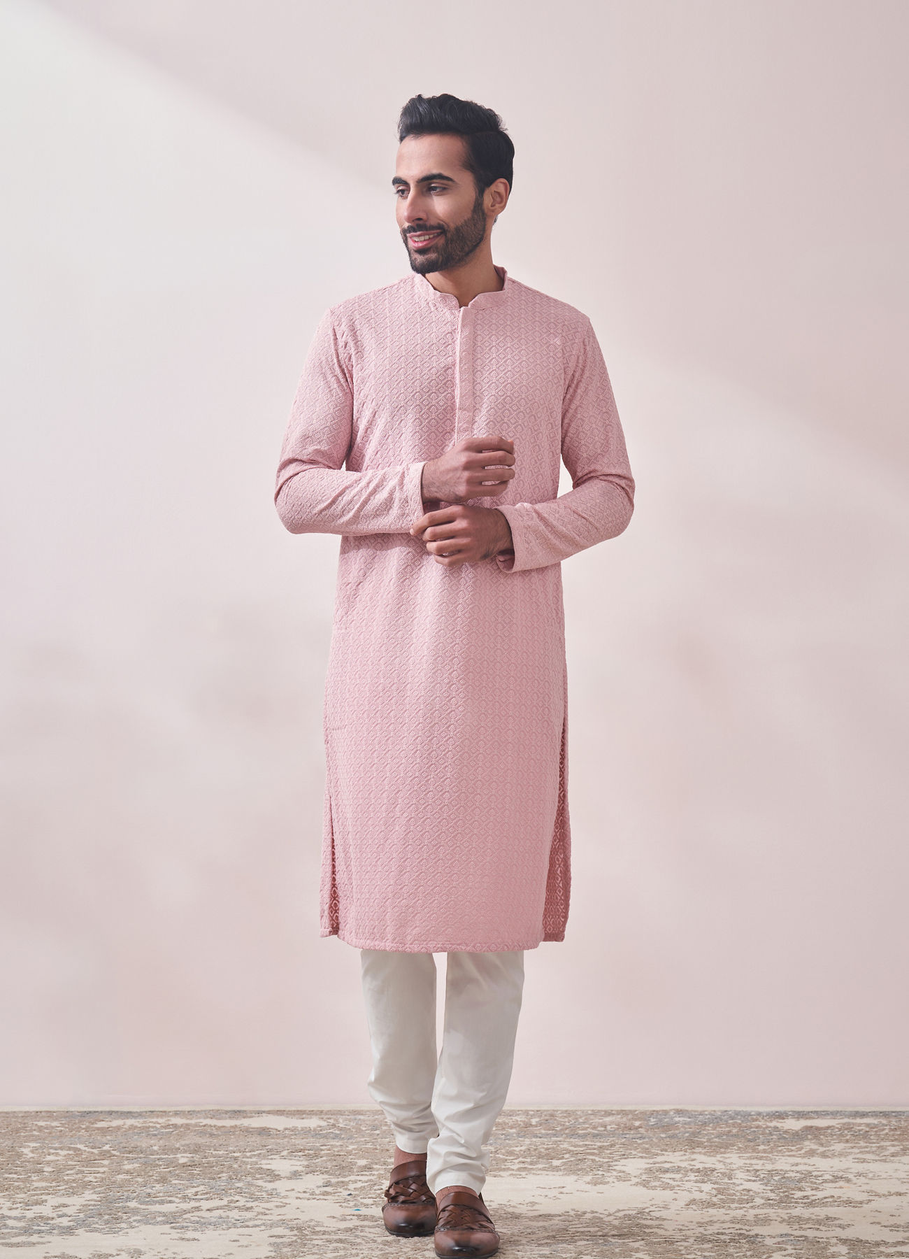 Manyavar Men Rani Pink Kurta Set