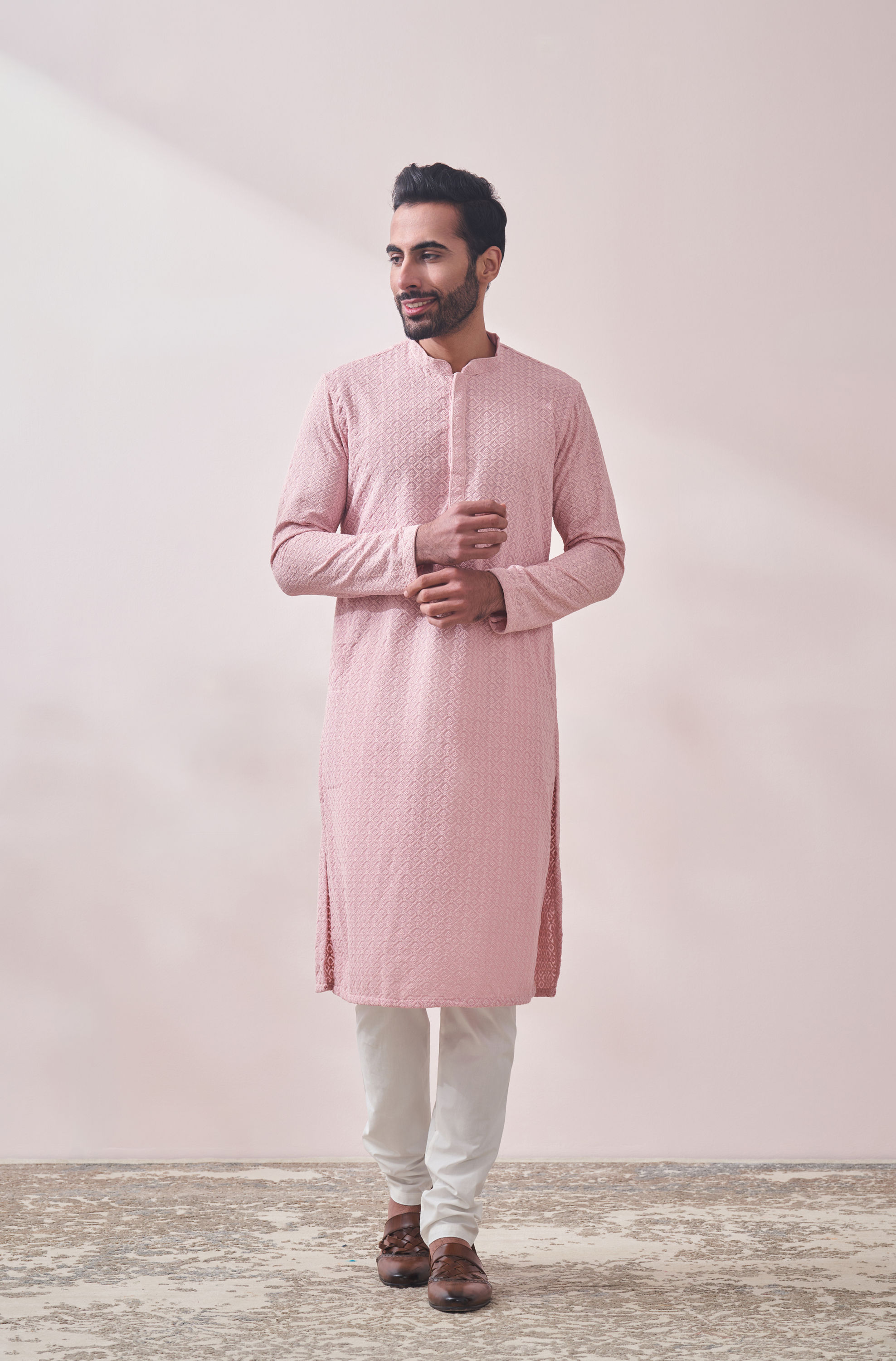 Manyavar Men Rani Pink Kurta Set