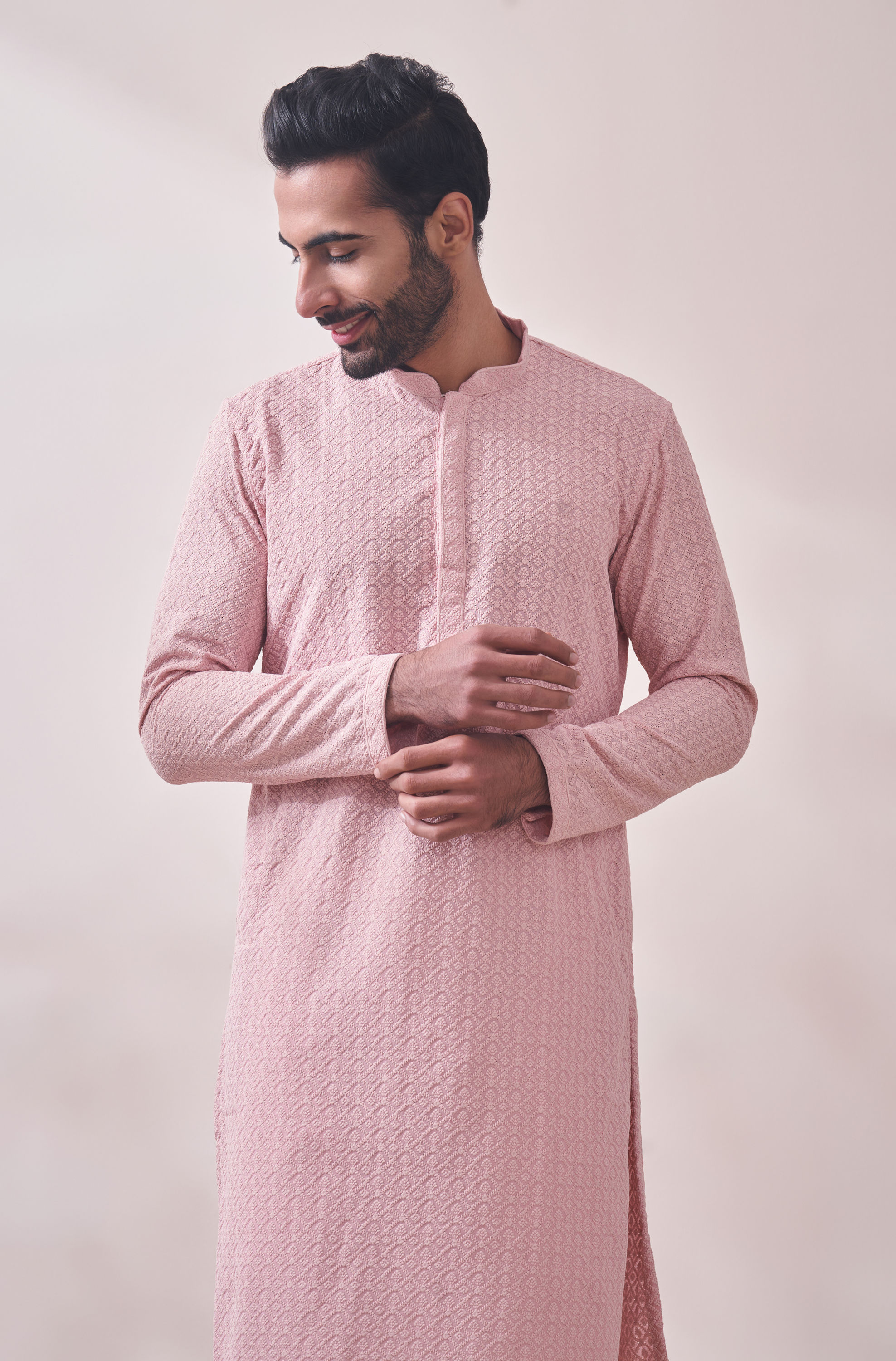 Manyavar Men Rani Pink Kurta Set