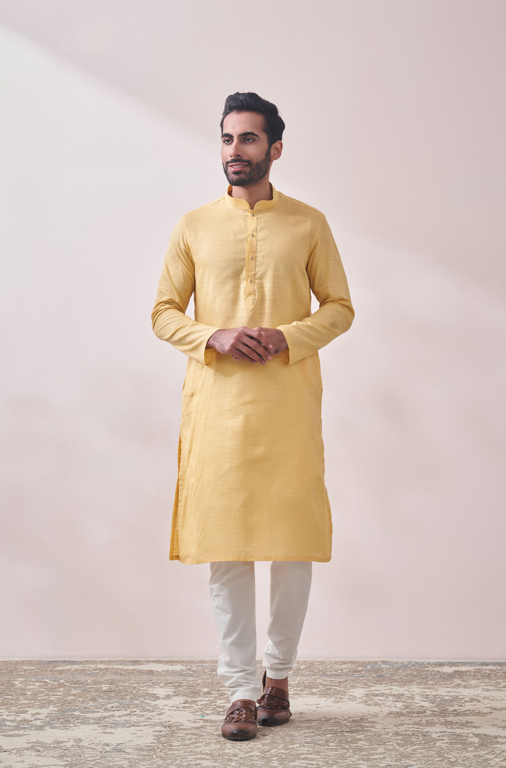 Manyavar Men Classy Yellow Kurta Set