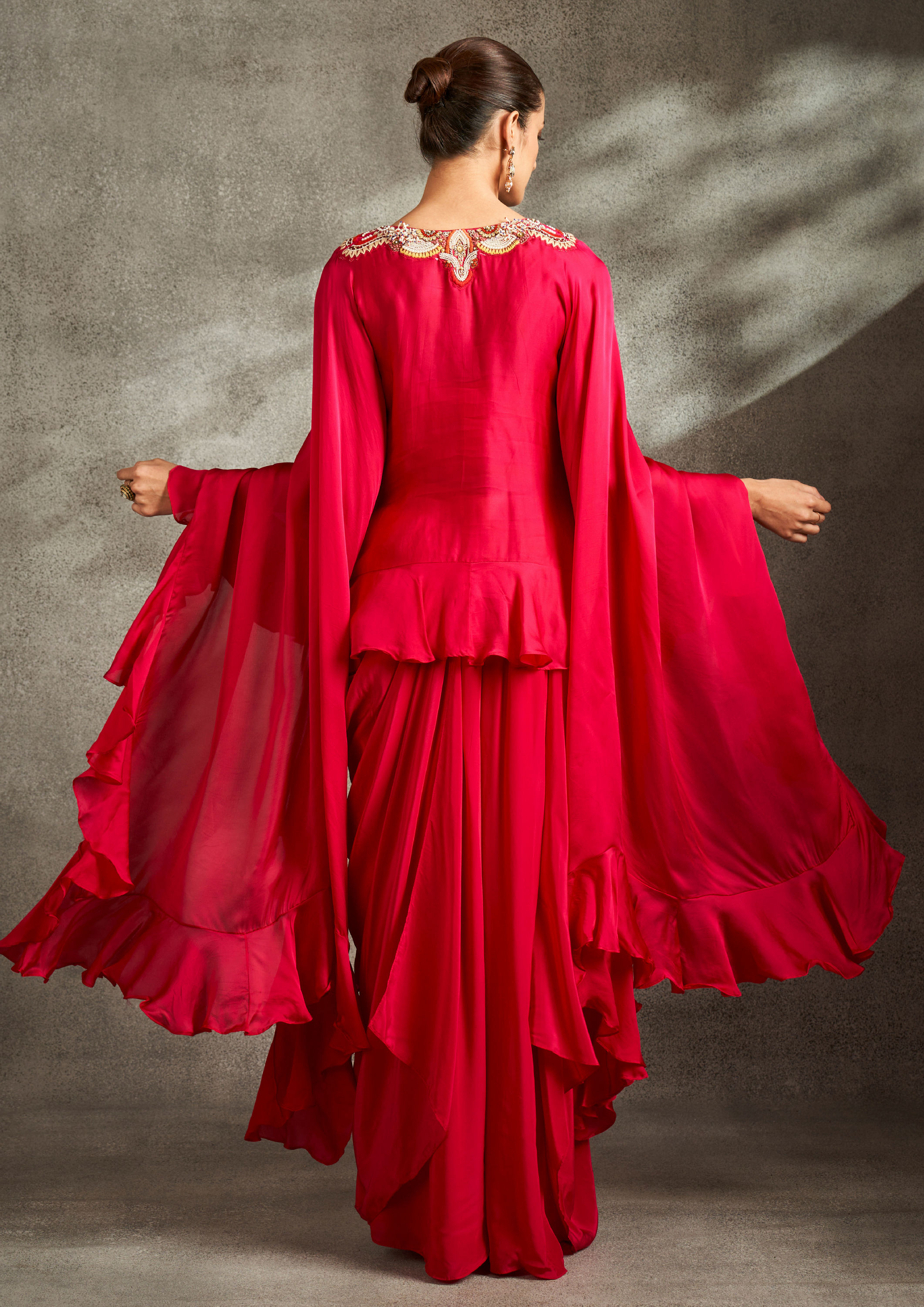 Twamev Women Ravishing Pink Satin Indo Western