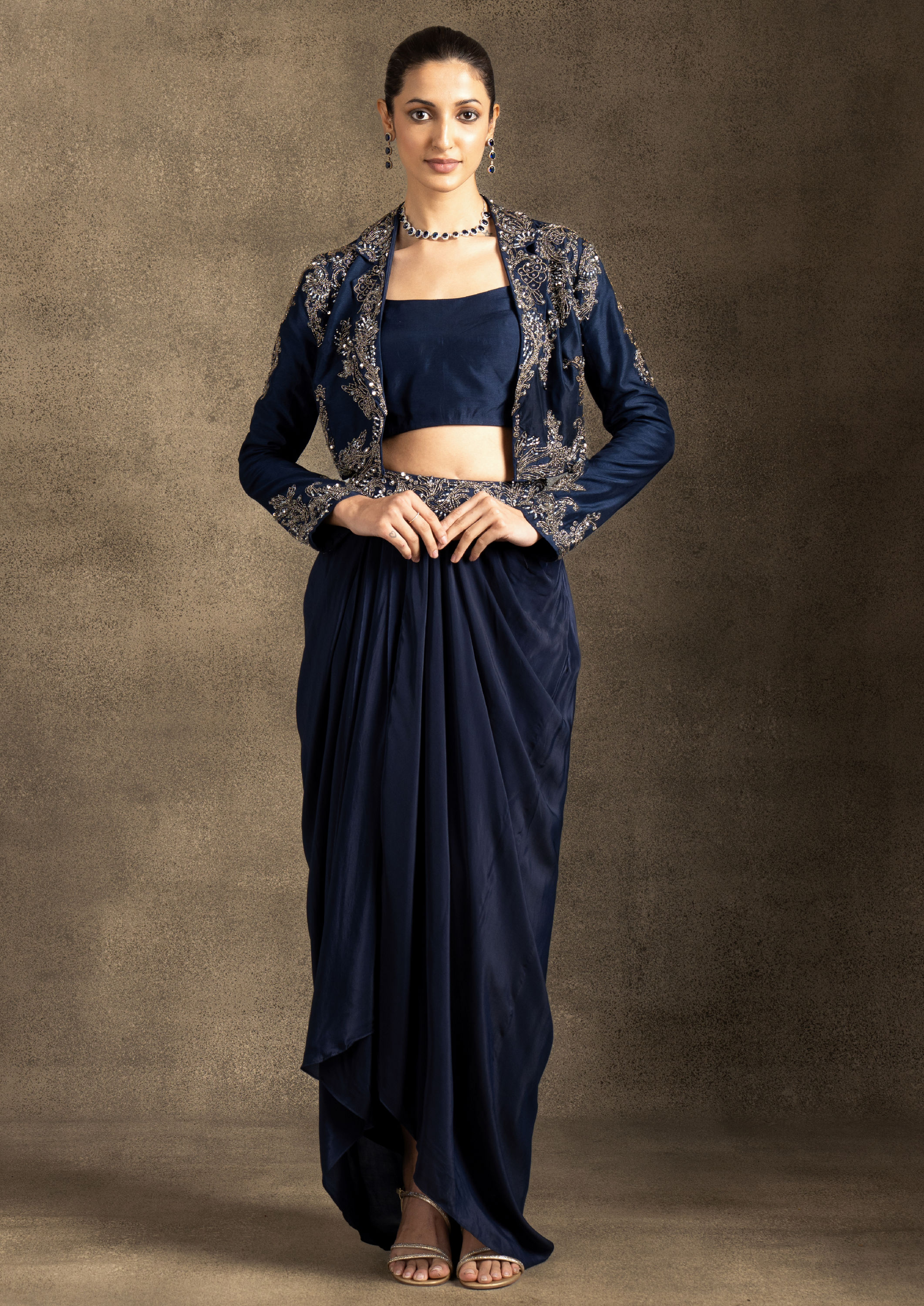 Twamev Women Vintage Indigo Blue Ensemble Indo Western