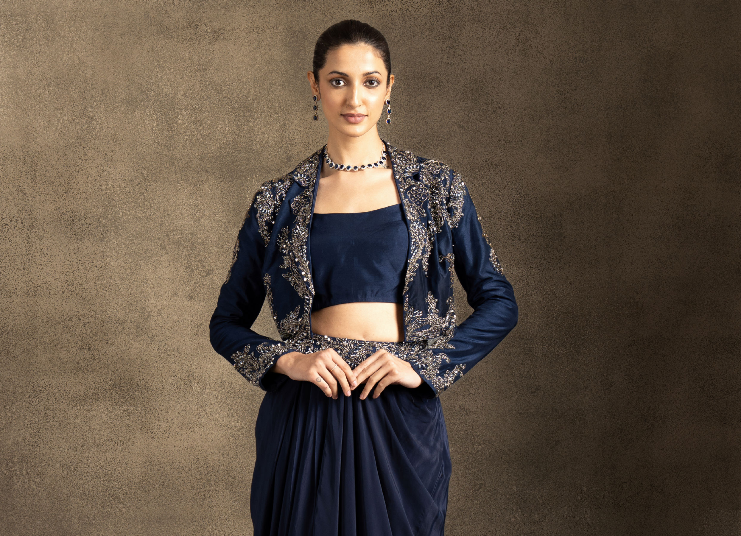 Twamev Women Vintage Indigo Blue Ensemble Indo Western