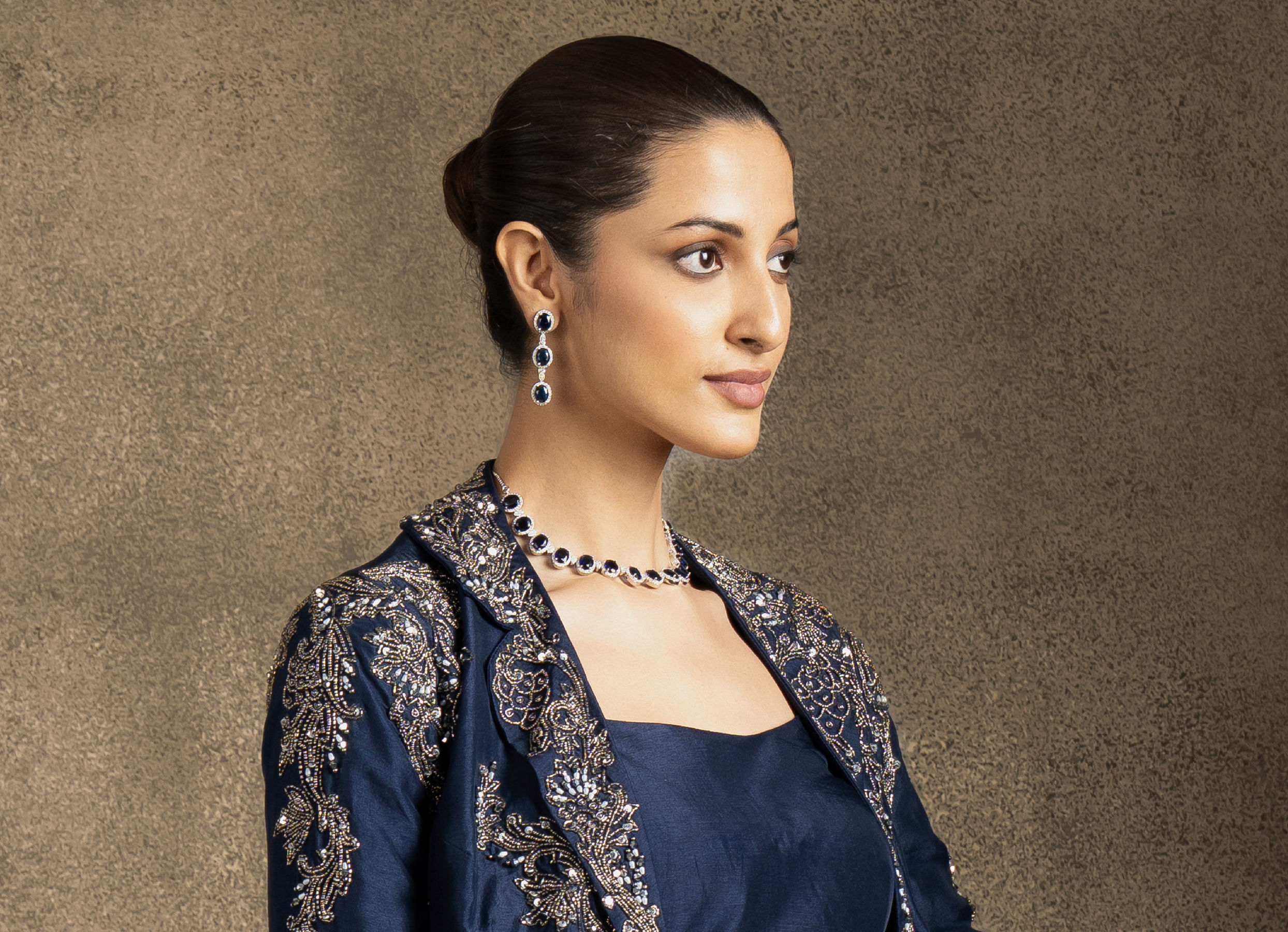 Twamev Women Vintage Indigo Blue Ensemble Indo Western