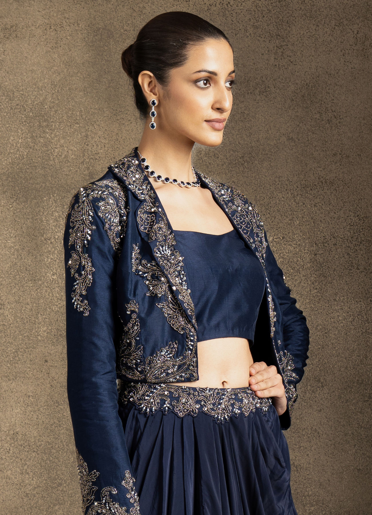 Twamev Women Vintage Indigo Blue Ensemble Indo Western