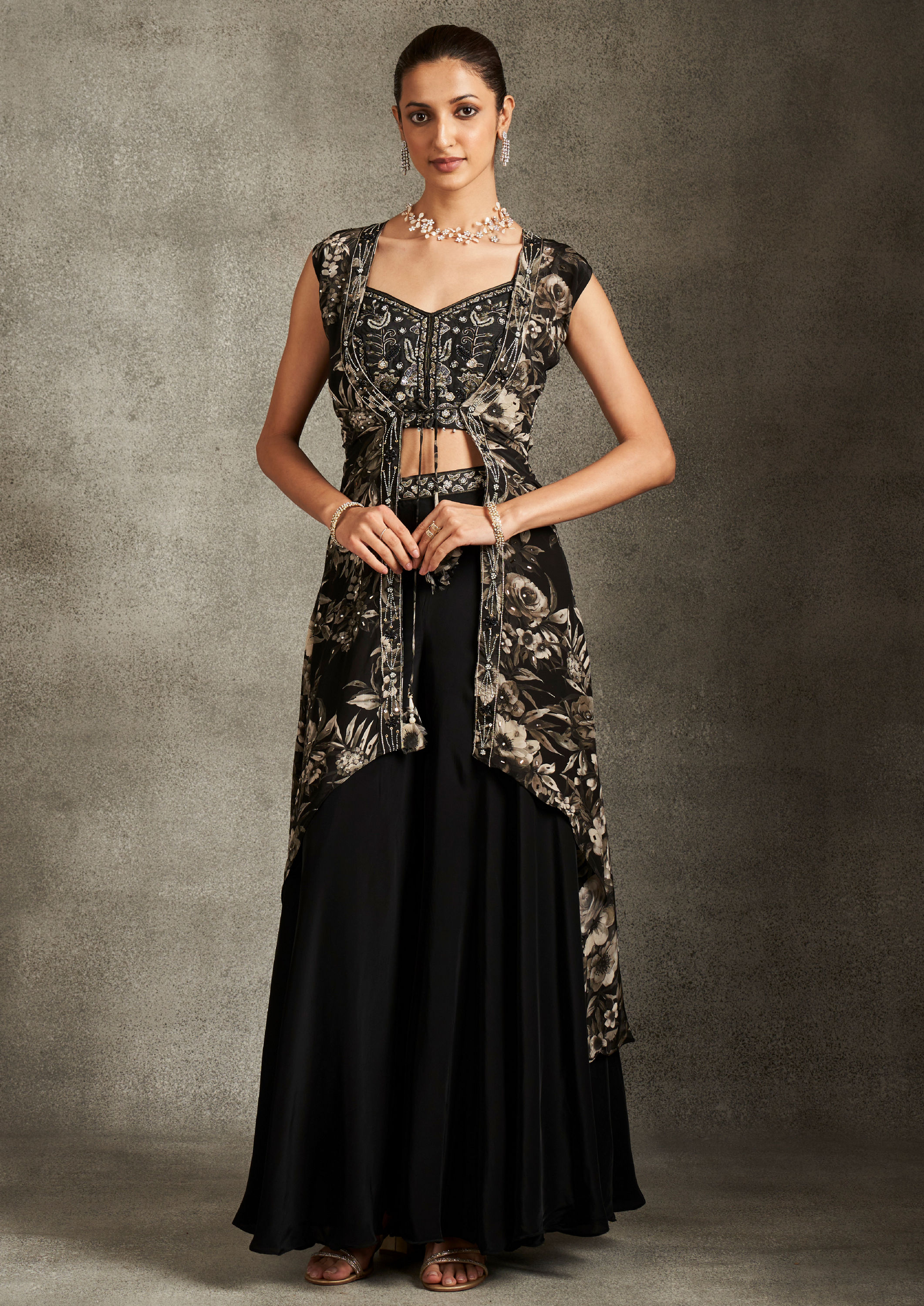 Twamev Women Elegant Black Satin Indo Western