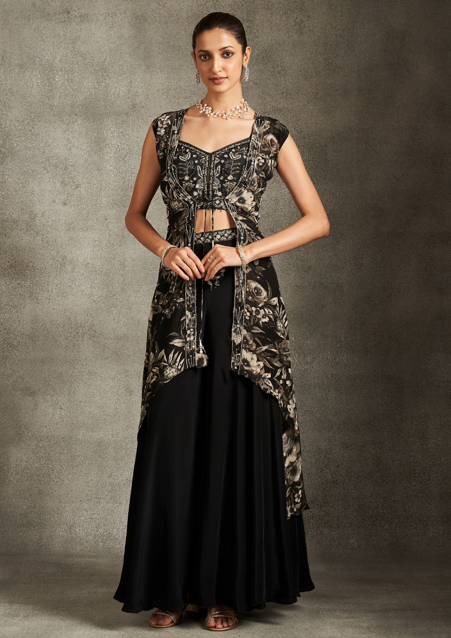 Twamev Women Elegant Black Satin Indo Western