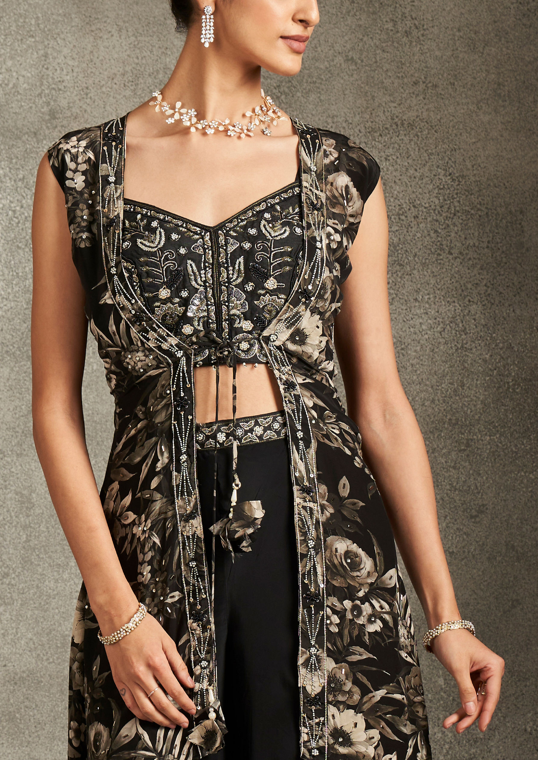 Twamev Women Elegant Black Satin Indo Western