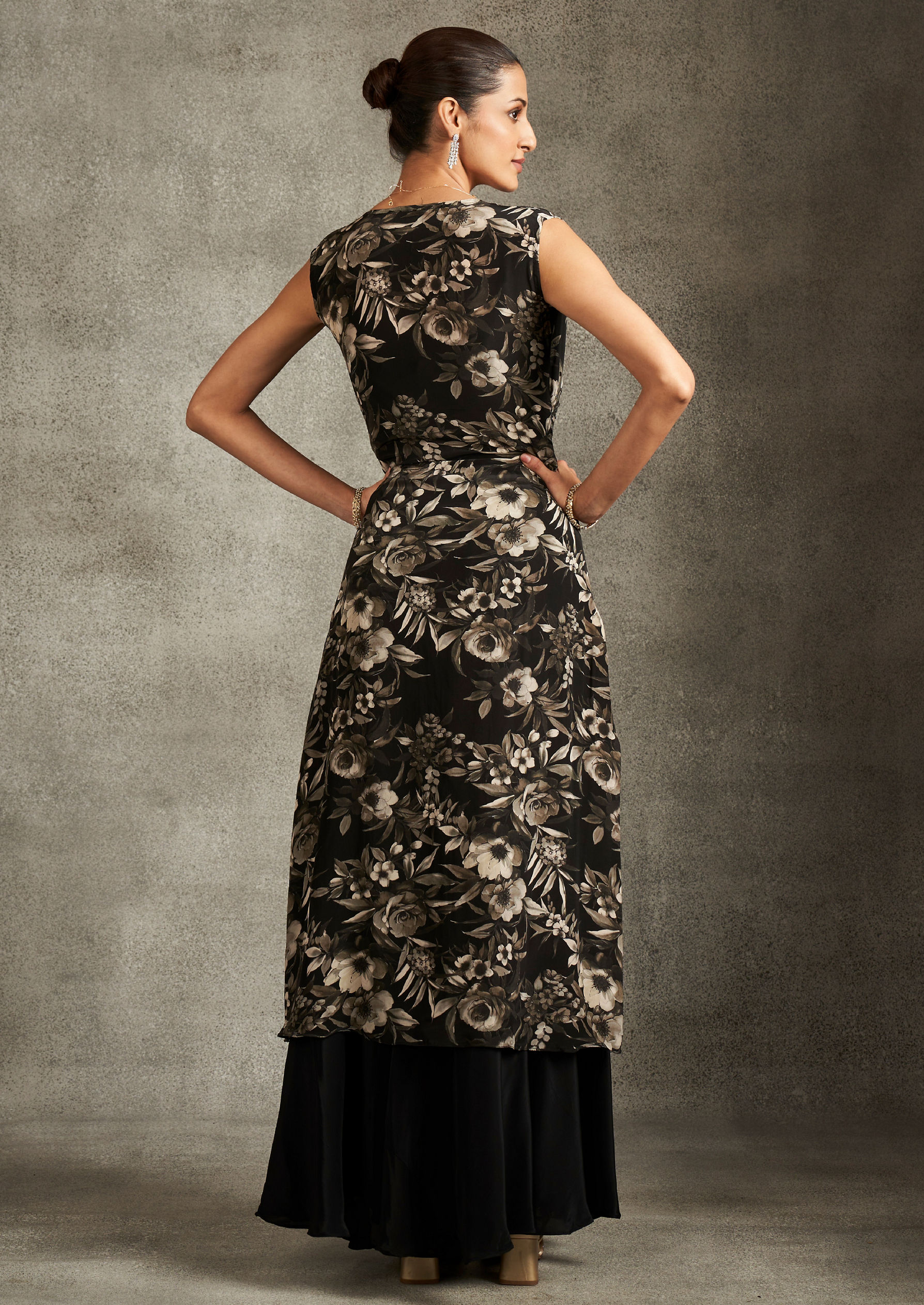 Twamev Women Elegant Black Satin Indo Western