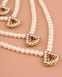 Manyavar Men Red Stone and Pearl Layered Mala