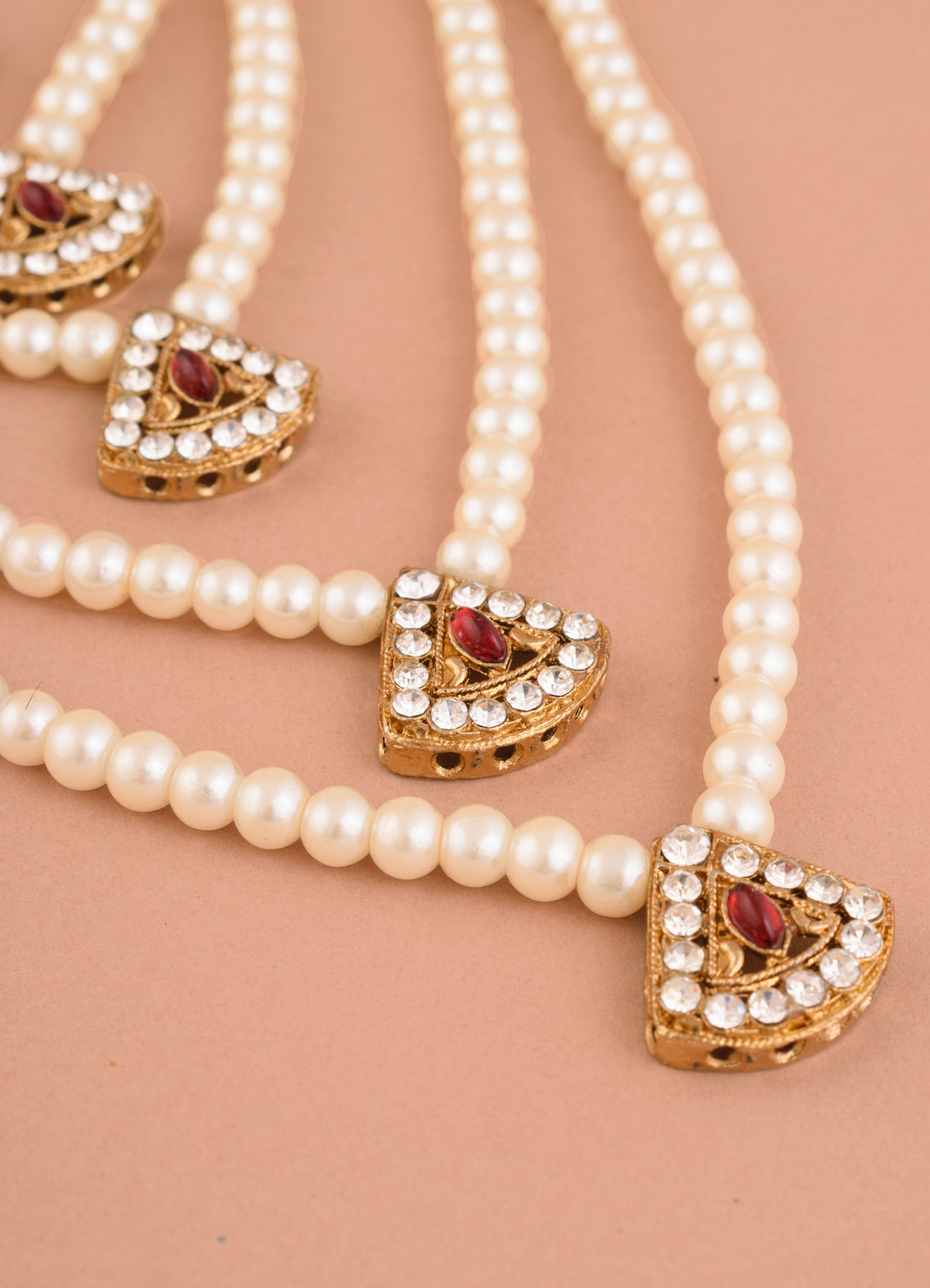 Manyavar Men Red Stone and Pearl Layered Mala