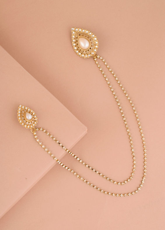 Manyavar Men Baby Pink Pearl Embedded Chain Brooch