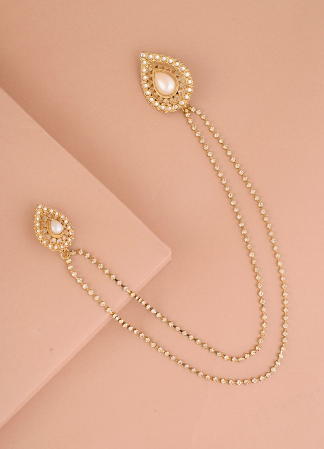 Manyavar Men Baby Pink Pearl Embedded Chain Brooch