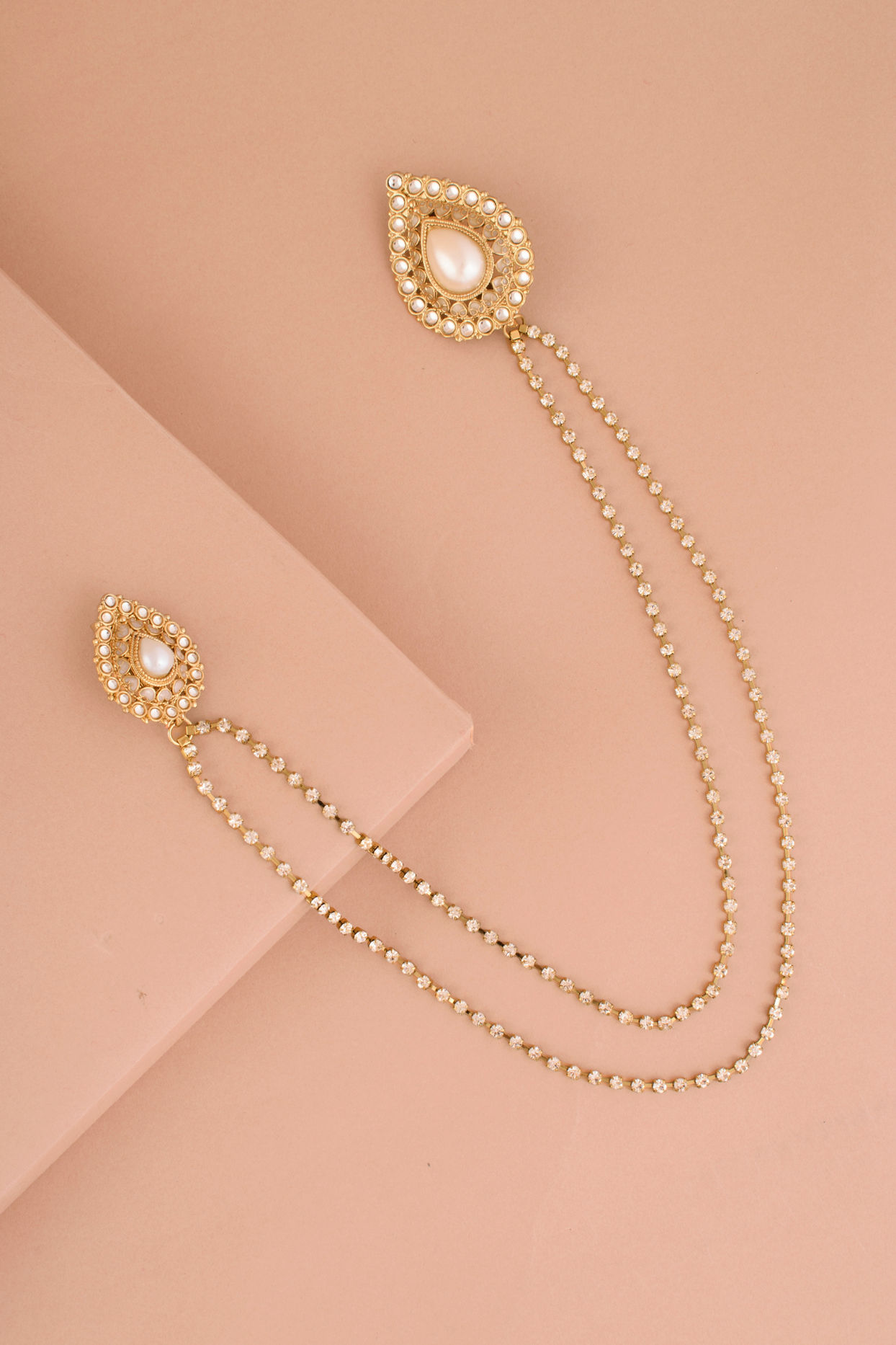 Manyavar Men Baby Pink Pearl Embedded Chain Brooch