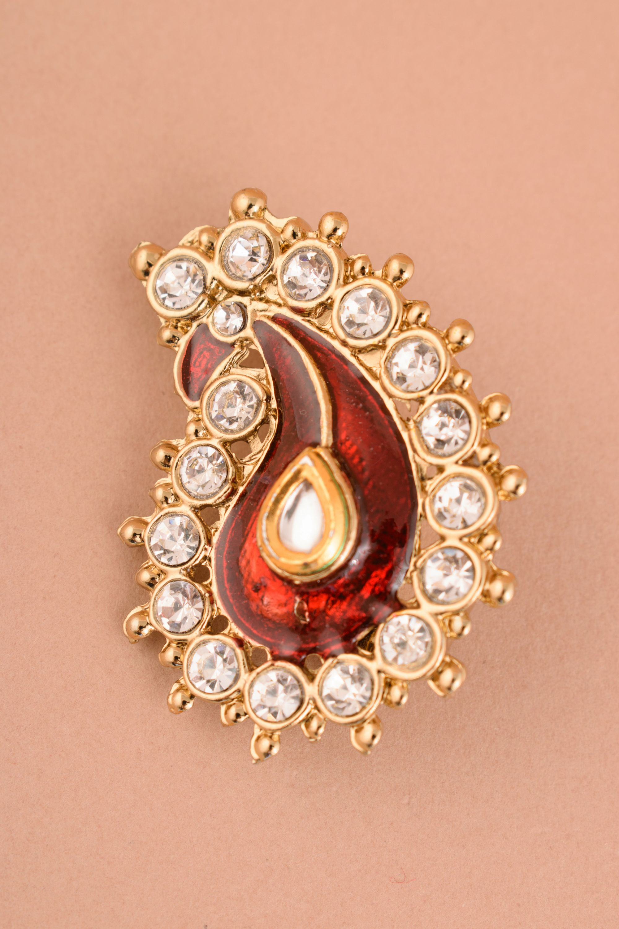 Manyavar Men Ruby Red Stone Embedded Paisley Brooch