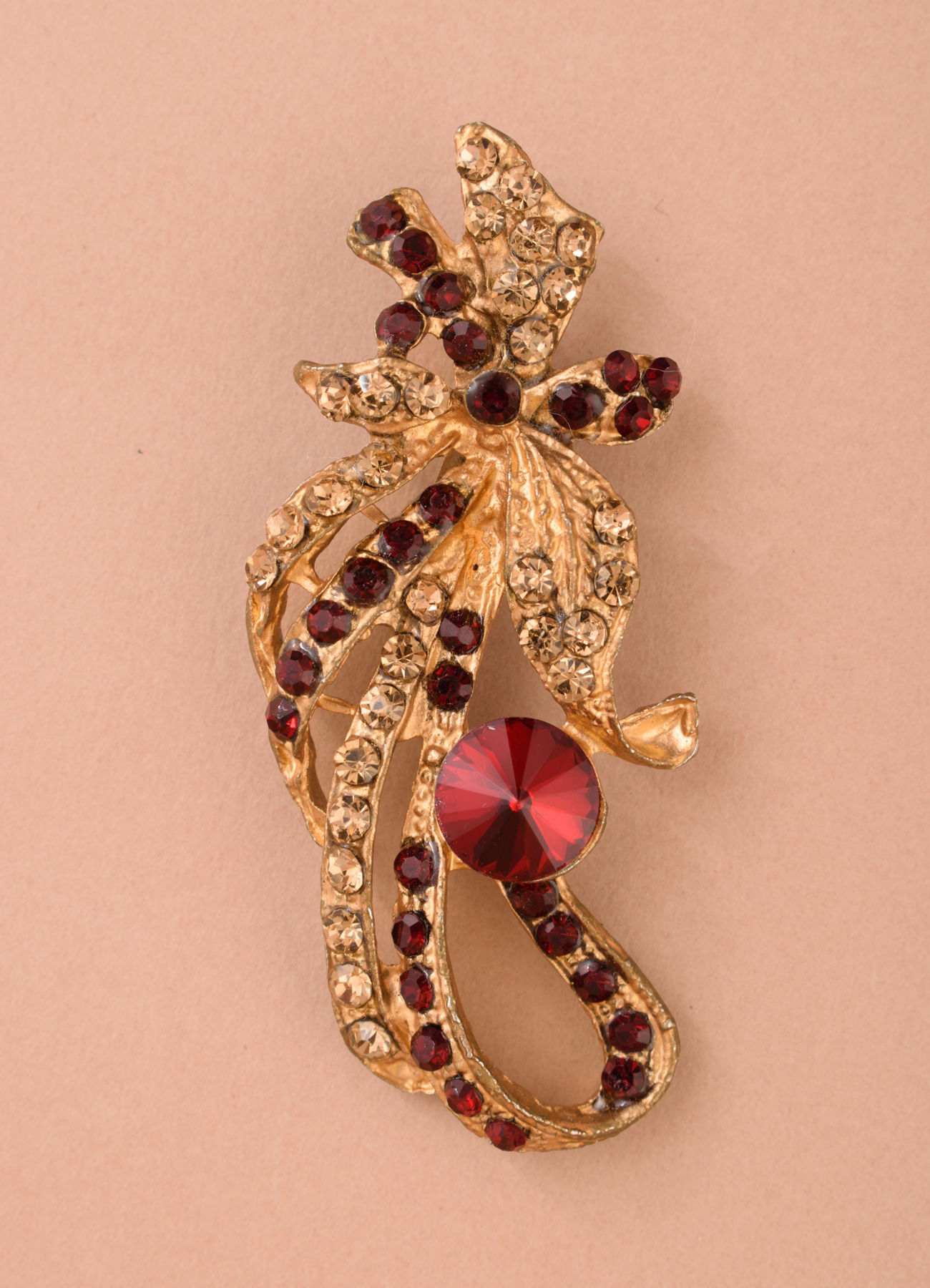 Manyavar Men Ruby Red Stone Embedded Floral Brooch