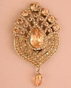 Manyavar Men Amber Yellow Stone Embedded Drop Shaped Brooch