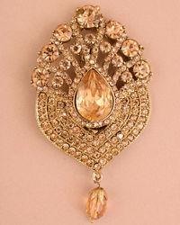 Manyavar Men Amber Yellow Stone Embedded Drop Shaped Brooch