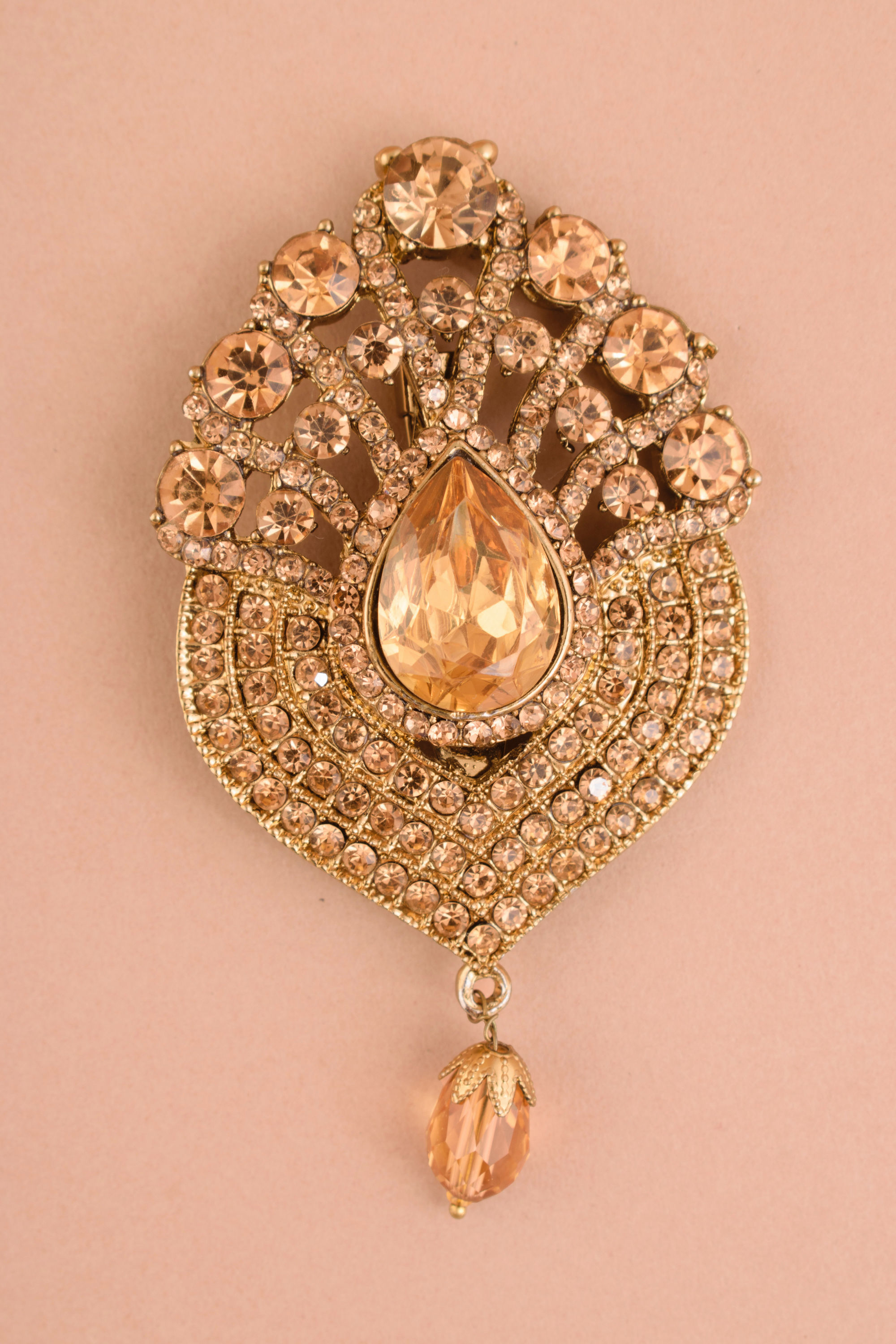 Manyavar Men Amber Yellow Stone Embedded Drop Shaped Brooch