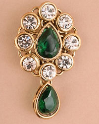 Manyavar Men Emerald Green Stone Embedded Drop Shaped Brooch