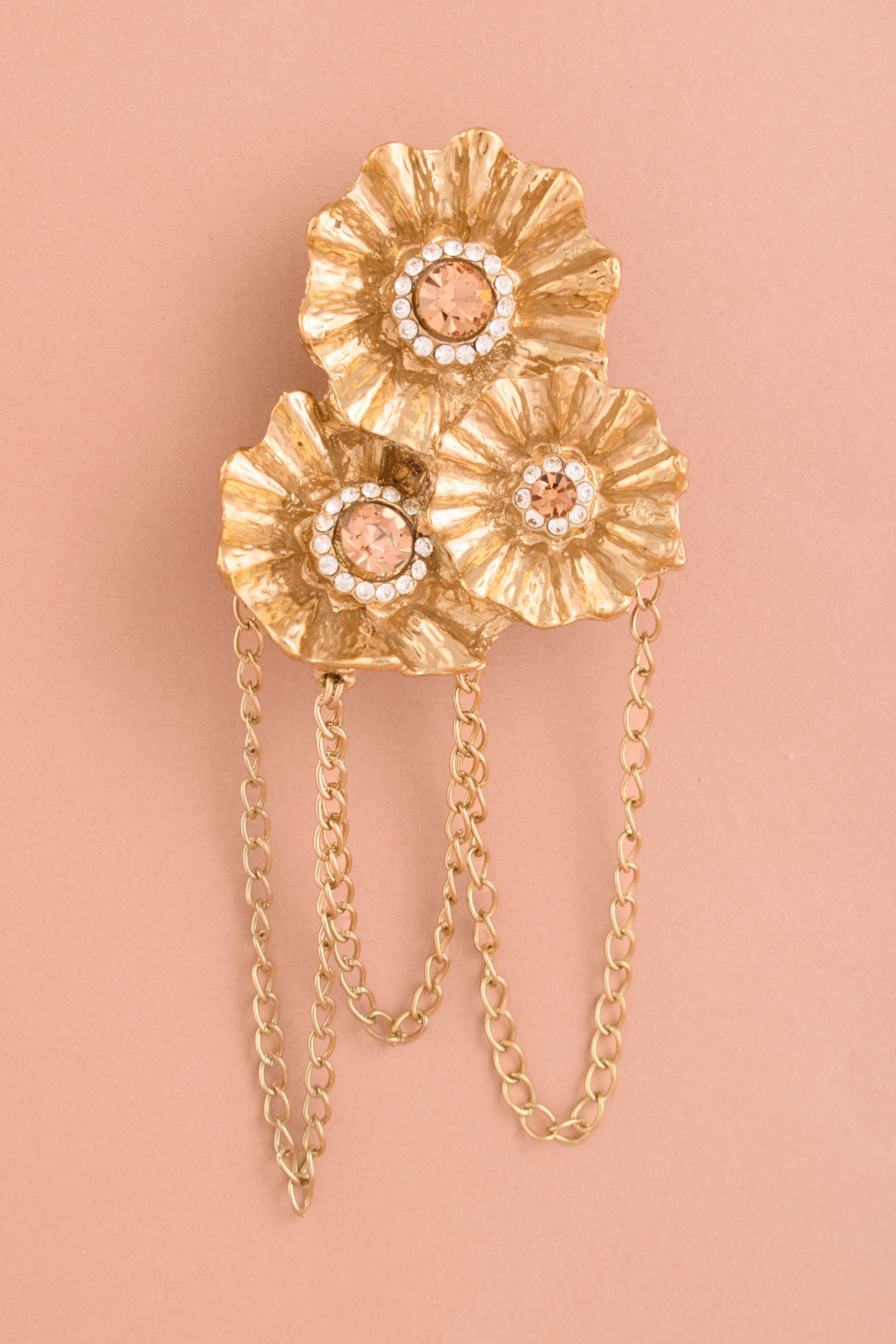 Manyavar Men Golden Stone Studded Floral Trio Chain Brooch