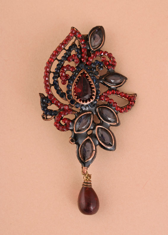 Manyavar Men Ruby Red Stone Embedded Petal Shaped Brooch