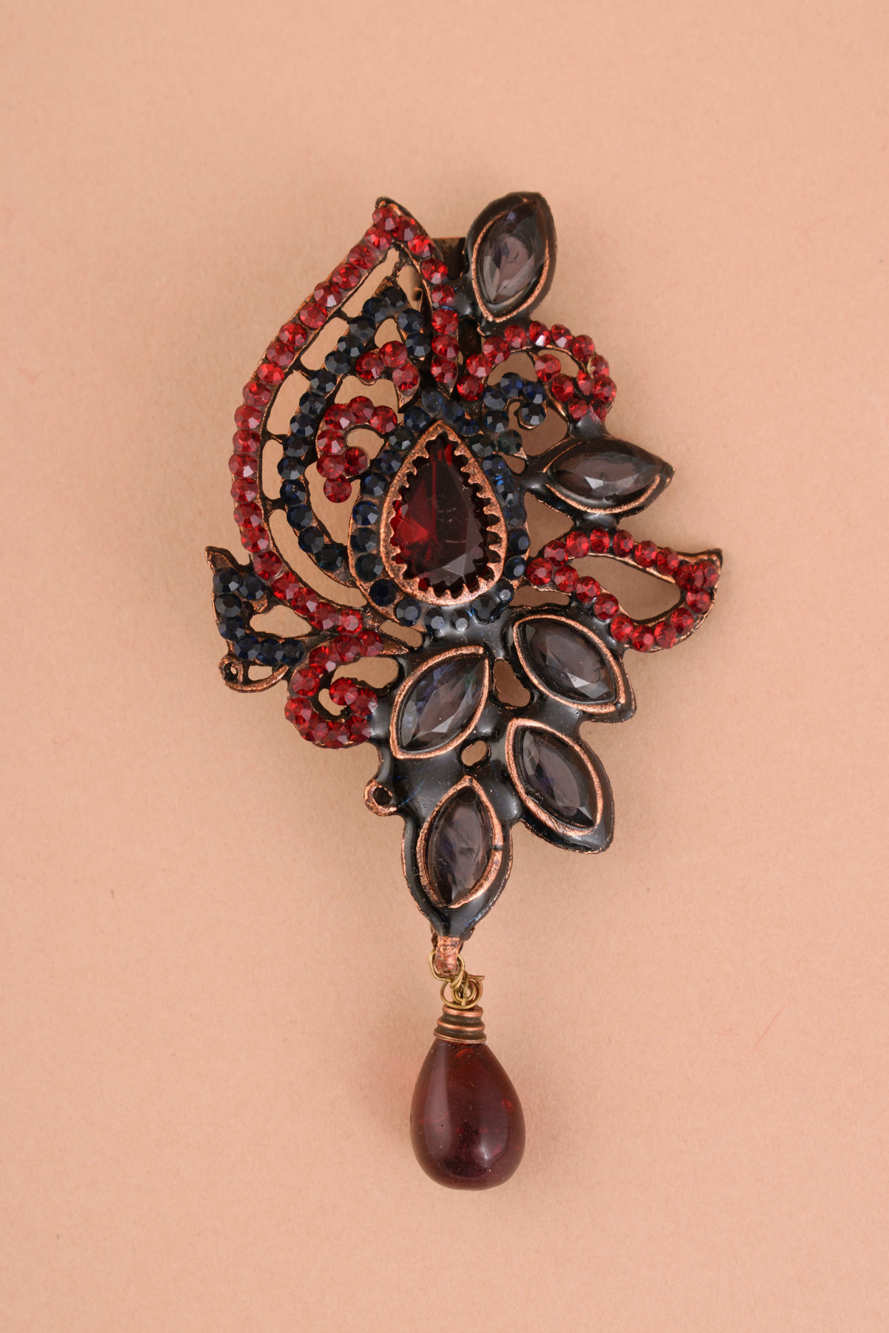 Manyavar Men Ruby Red Stone Embedded Petal Shaped Brooch