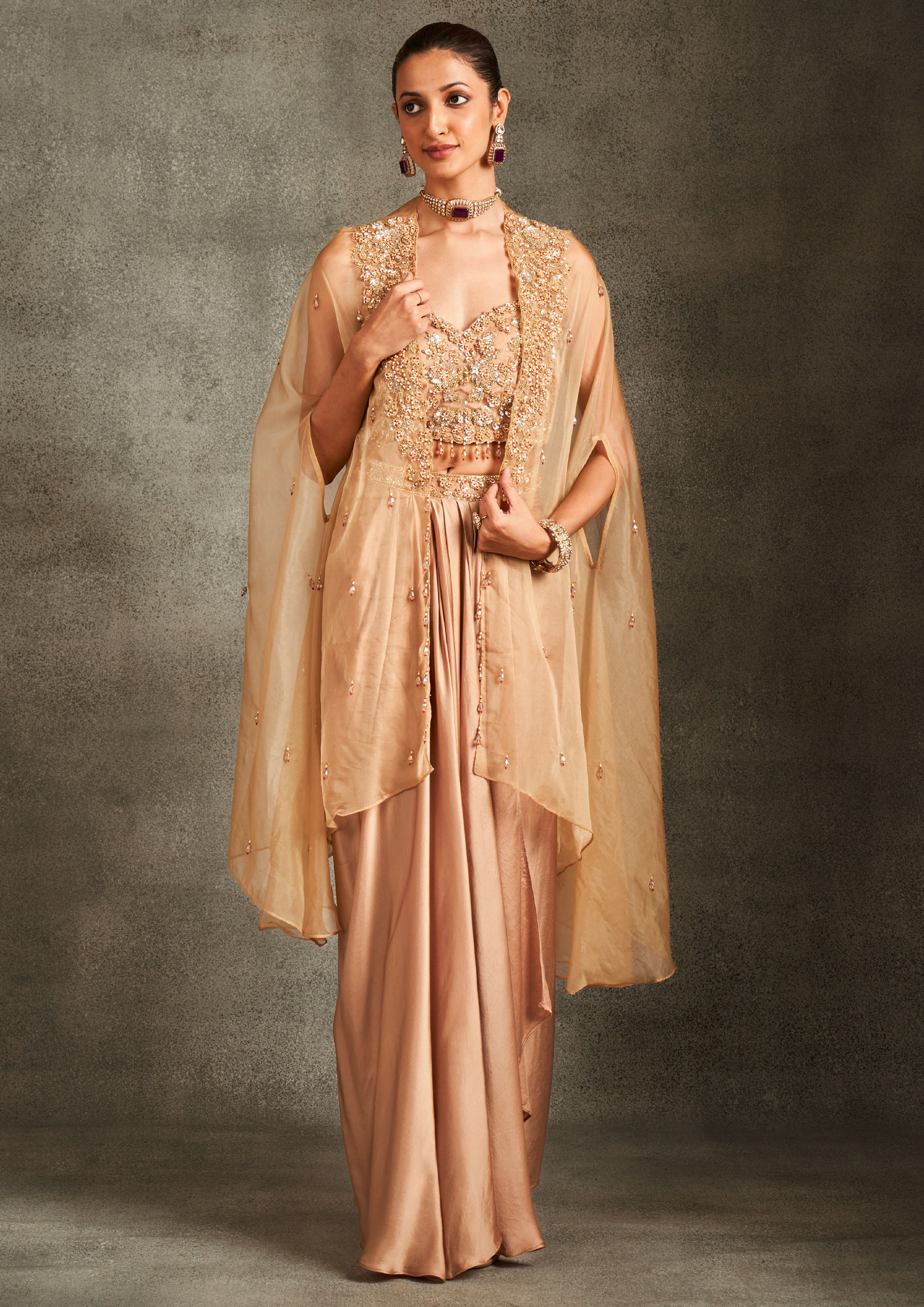 Twamev Women Beige Glamorous Indo Western Ensemble