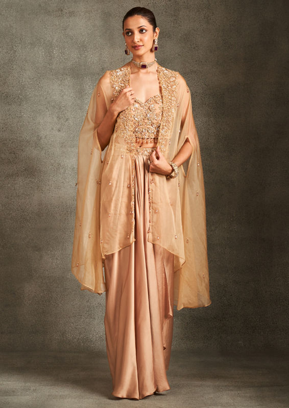 Twamev Women Beige Glamorous Indo Western Ensemble