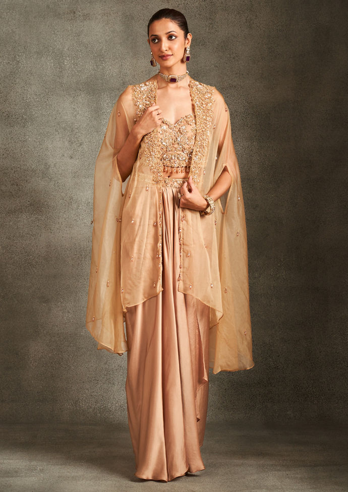Twamev Women Beige Glamorous Indo Western Ensemble