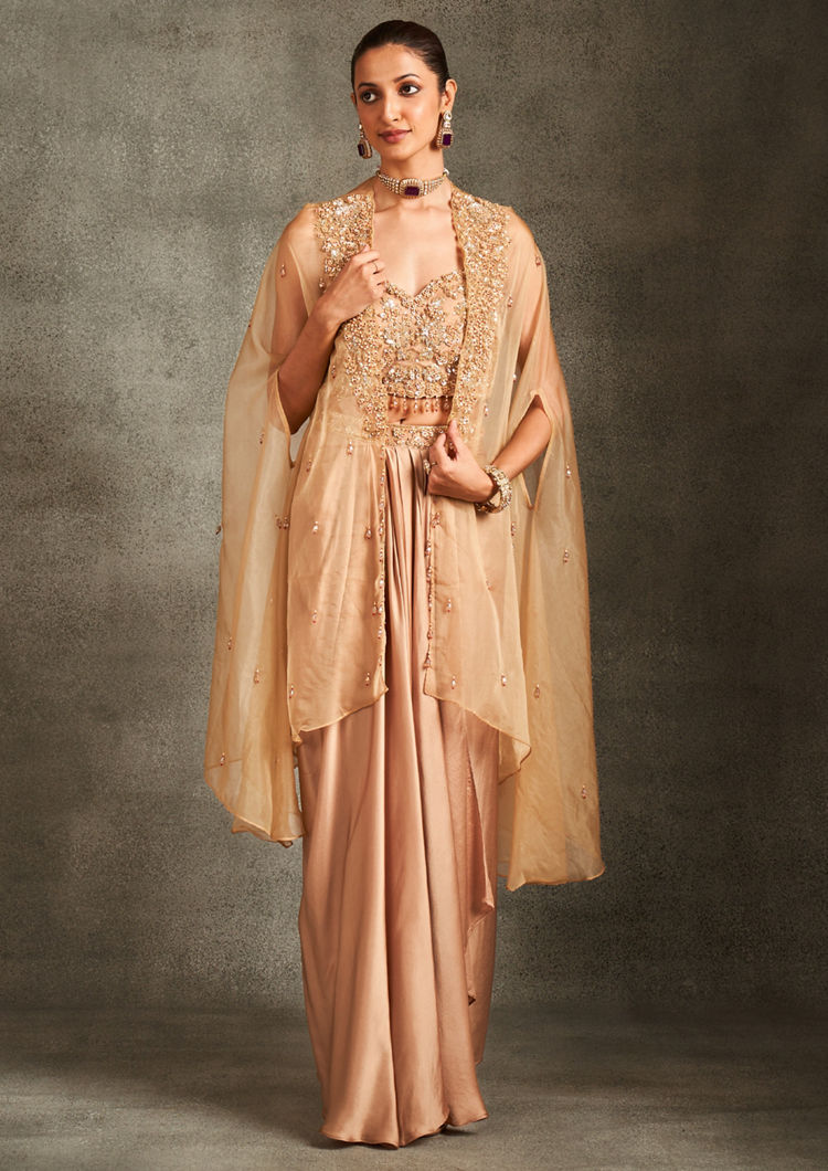 Twamev Women Beige Glamorous Indo Western Ensemble